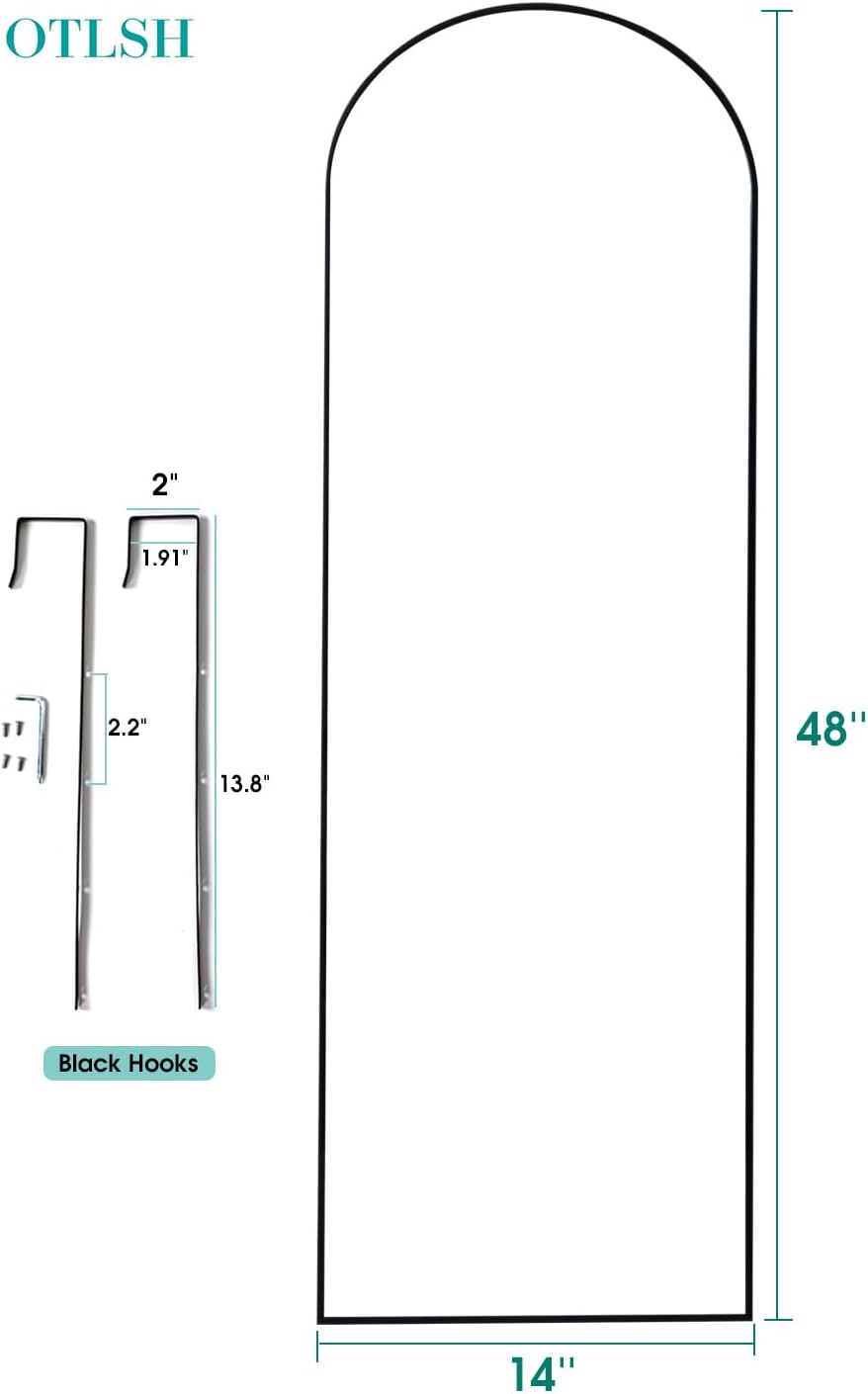 14"×48" Door Mirror,Arched Full Length Mirror, Over The Door, Arch Wall Mirror, Thin Frame, Aluminum Alloy, for Bedroom, Living Room, Entryway -Black - Image 2