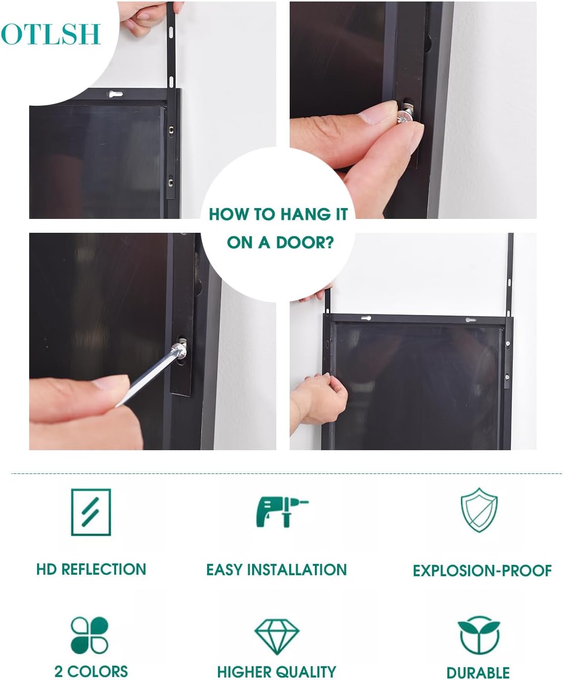 14"×48" Door Mirror,Arched Full Length Mirror, Over The Door, Arch Wall Mirror, Thin Frame, Aluminum Alloy, for Bedroom, Living Room, Entryway -Black - Image 4