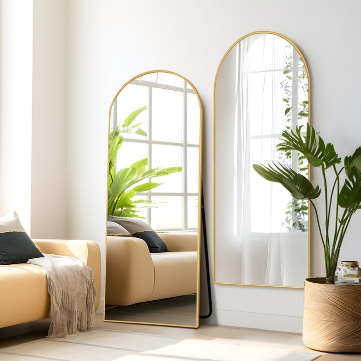 57"x19" Arched Full Length Mirror with Stand, Gold Mirror Full Length Aluminum Alloy Thin Frame Full Body Mirror, Free Standing, Hang or Lean Against Wall - Image 2