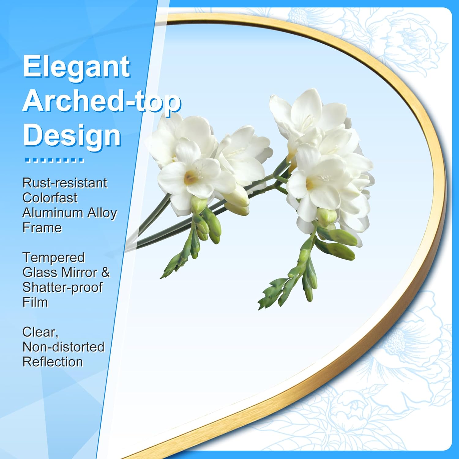 57"x19" Arched Full Length Mirror with Stand, Gold Mirror Full Length Aluminum Alloy Thin Frame Full Body Mirror, Free Standing, Hang or Lean Against Wall - Image 4