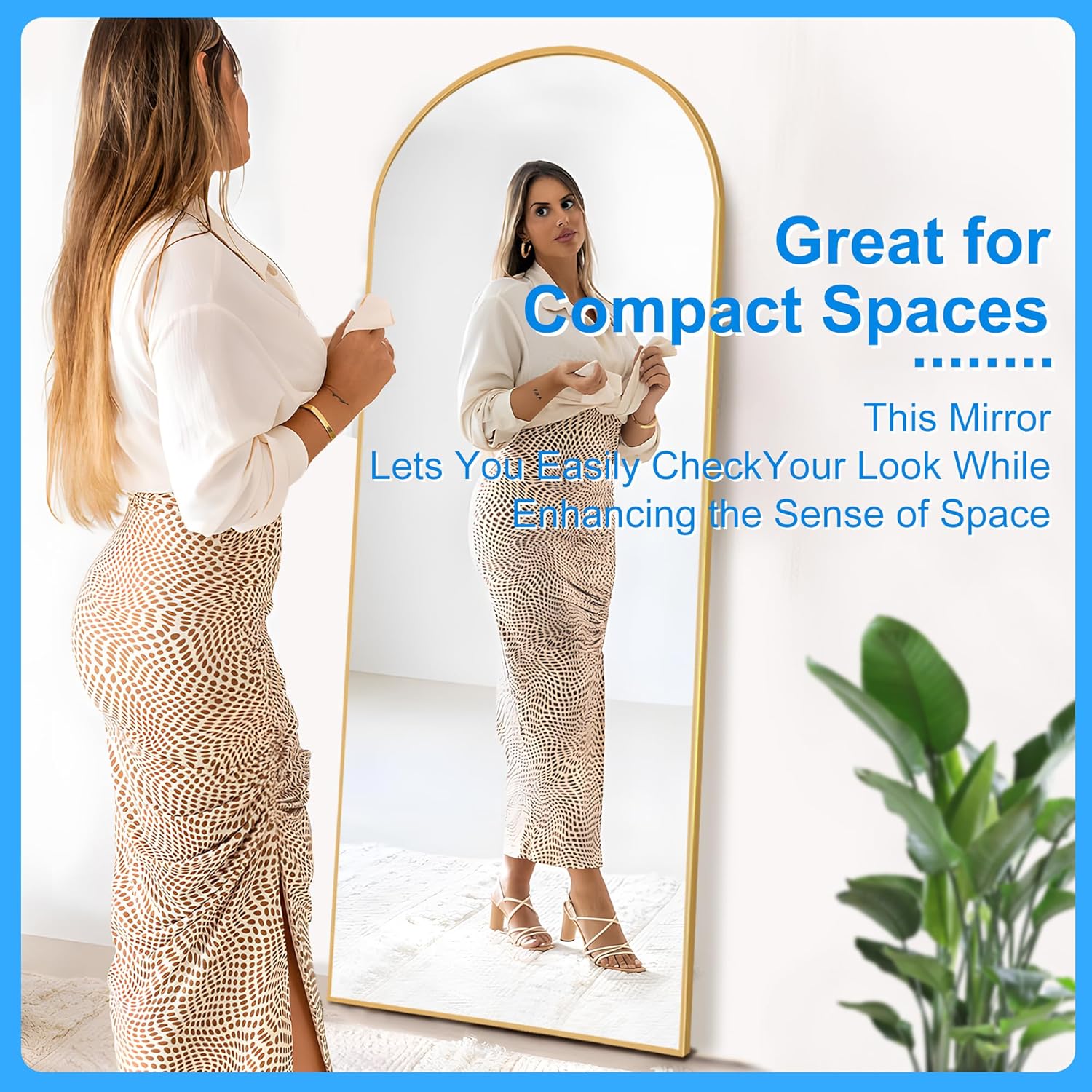 57"x19" Arched Full Length Mirror with Stand, Gold Mirror Full Length Aluminum Alloy Thin Frame Full Body Mirror, Free Standing, Hang or Lean Against Wall - Image 5