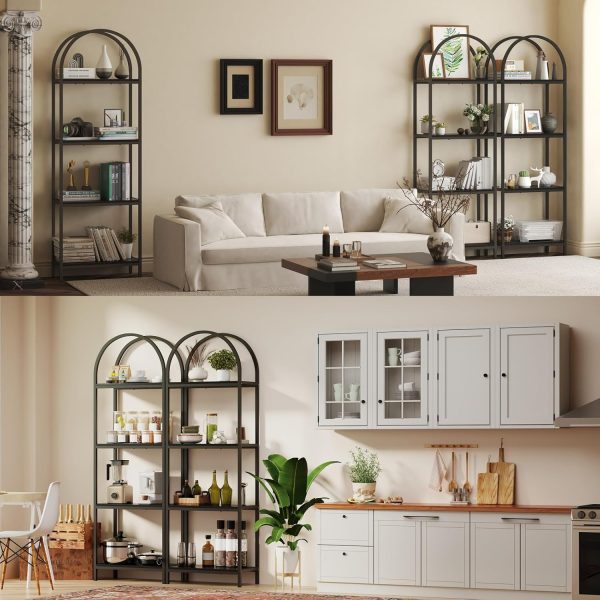 Bookshelf Arched Bookcase, Industrial Curved Metal Book Shelves, 72" Tall Freestanding Open Storage Shelf Display Rack for Living Room Home Office, Black, 4-Tier - Image 4