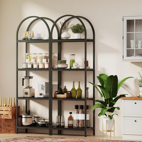 Bookshelf Arched Bookcase, Industrial Curved Metal Book Shelves, 72" Tall Freestanding Open Storage Shelf Display Rack for Living Room Home Office, Black, 4-Tier - Image 6