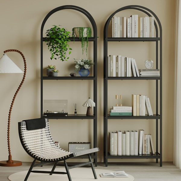 Bookshelf Arched Bookcase, Industrial Curved Metal Book Shelves, 72" Tall Freestanding Open Storage Shelf Display Rack for Living Room Home Office, Black, 4-Tier - Image 7