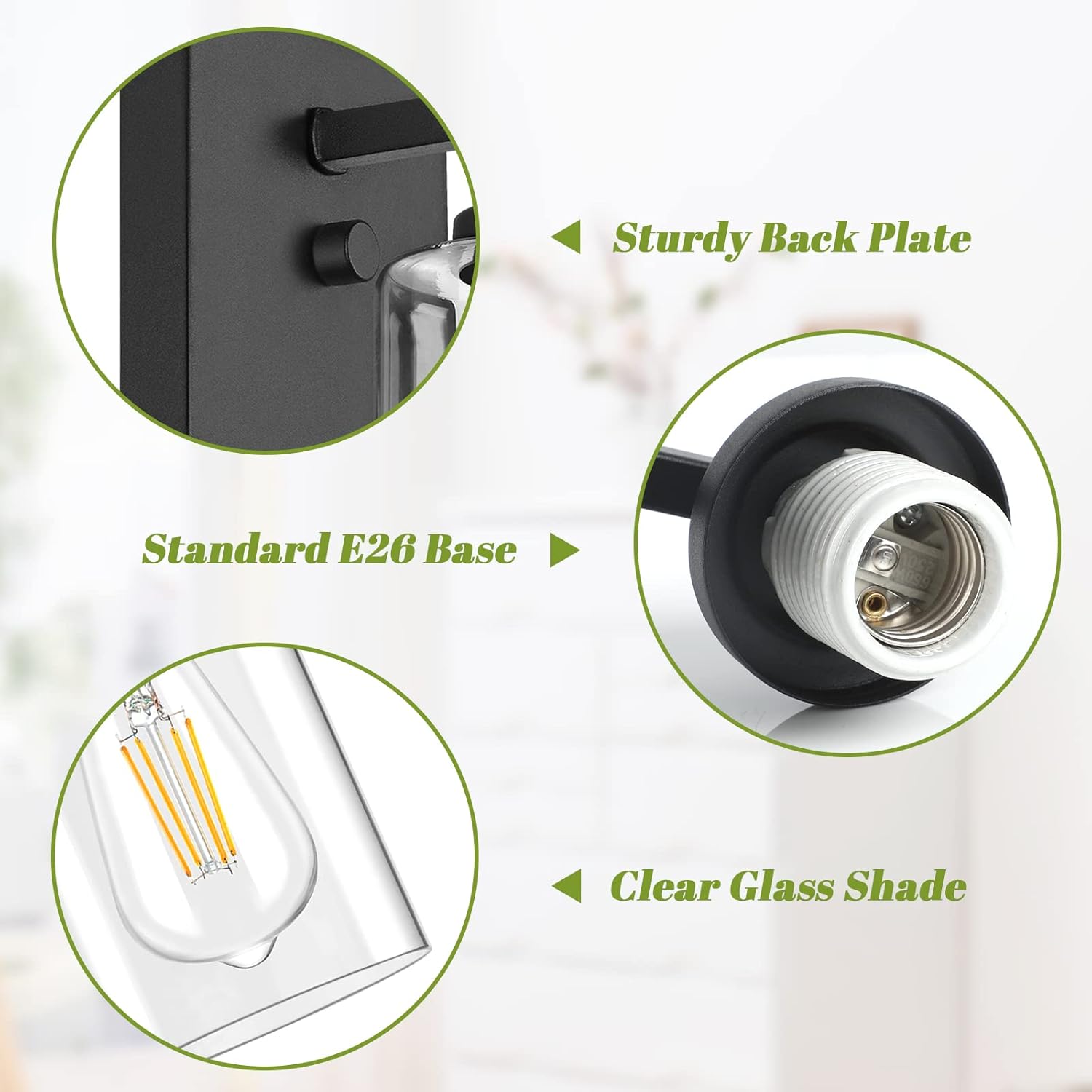 Set of 2 Wall Sconces for Bathroom, Modern Vanity Light Fixtures, Matte Black Wall Mount Lighting Lanterns, Farmhouse Wall Lights with Clear Glass Shade for Bedroom Living Room Mirror Hallway Kitchen - Image 7