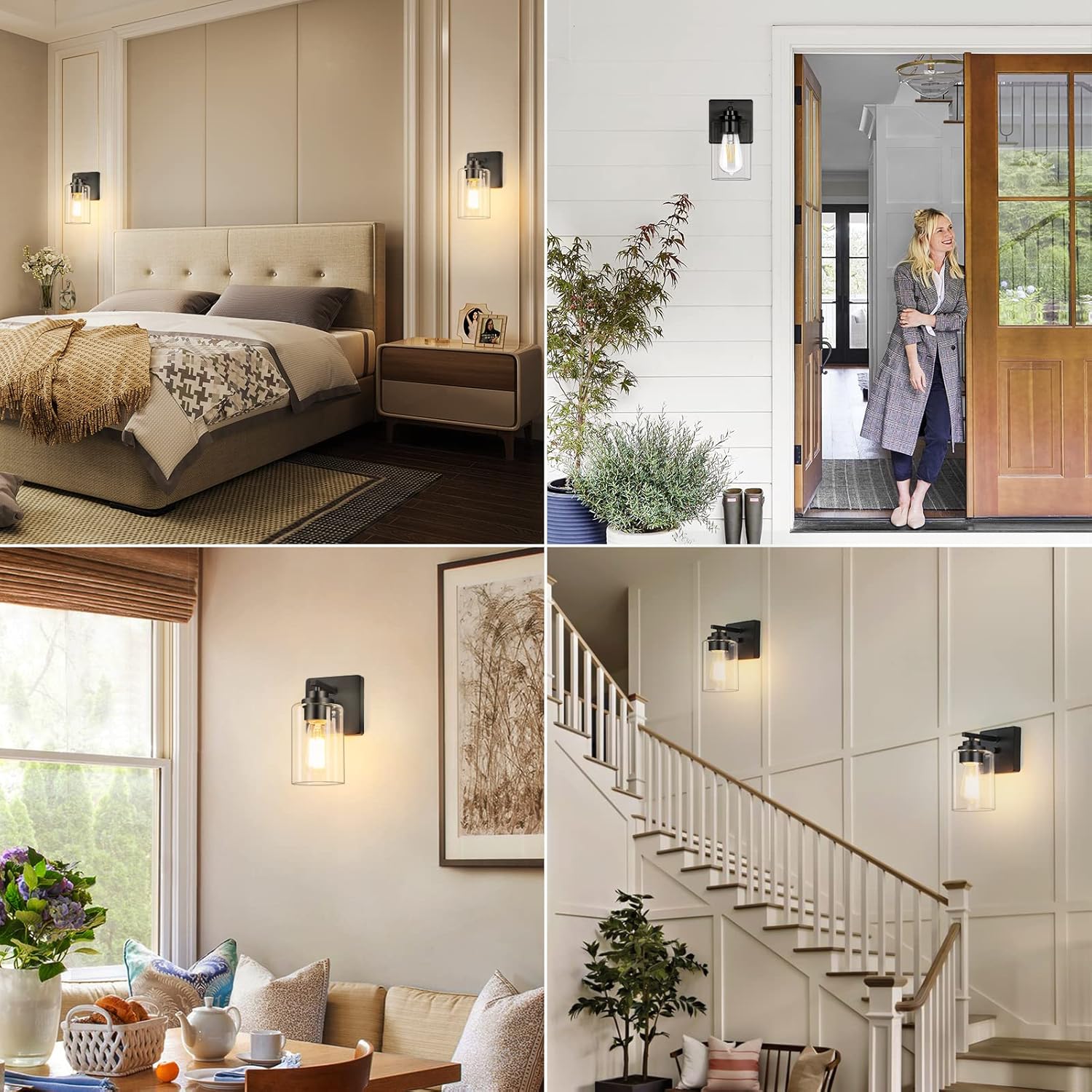 Set of 2 Wall Sconces for Bathroom, Modern Vanity Light Fixtures, Matte Black Wall Mount Lighting Lanterns, Farmhouse Wall Lights with Clear Glass Shade for Bedroom Living Room Mirror Hallway Kitchen - Image 9