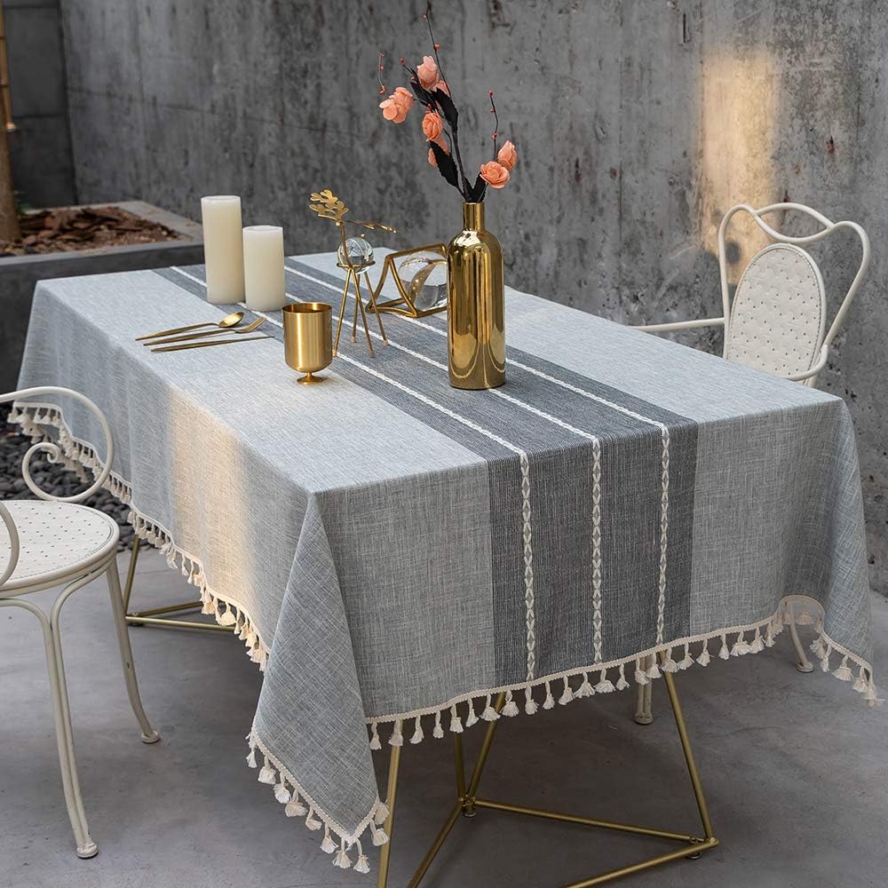 TEWENE Tablecloth, Rectangle Table Cloth Linen Wrinkle Free Anti-Fading Tablecloths Washable Embroidery Table Cover for Kitchen Dinning Party (Rectangle/Oblong, 55''x102'',8-10 Seats, Gray)