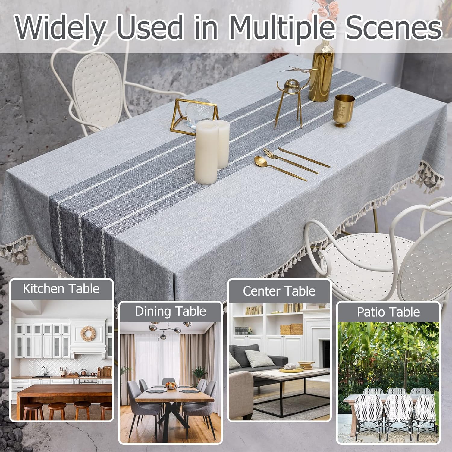 TEWENE Tablecloth, Rectangle Table Cloth Linen Wrinkle Free Anti-Fading Tablecloths Washable Embroidery Table Cover for Kitchen Dinning Party (Rectangle/Oblong, 55''x102'',8-10 Seats, Gray) - Image 5