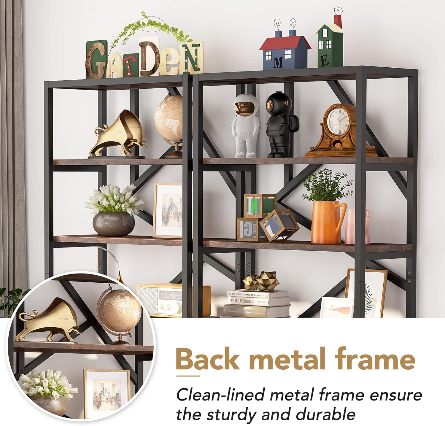 Tribesigns 71 Inch Industrial Bookshelf, 6 Shelf Etagere Bookcase, Free Standing Open Book Shelves Storage Display Shelf, Wood Shelving Units Organizer Rack for Bedroom Home Office Living Room - Image 6