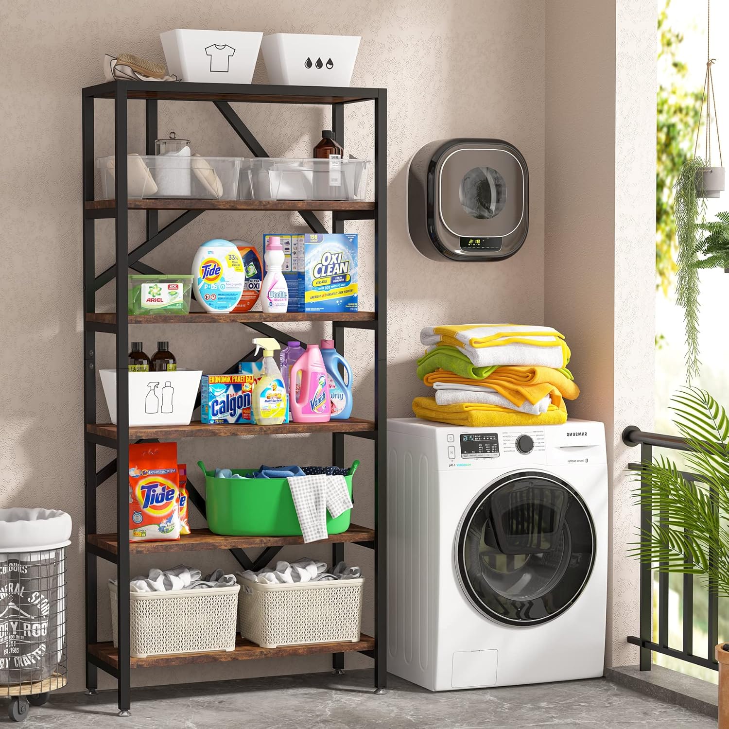 Tribesigns 71 Inch Industrial Bookshelf, 6 Shelf Etagere Bookcase, Free Standing Open Book Shelves Storage Display Shelf, Wood Shelving Units Organizer Rack for Bedroom Home Office Living Room - Image 7