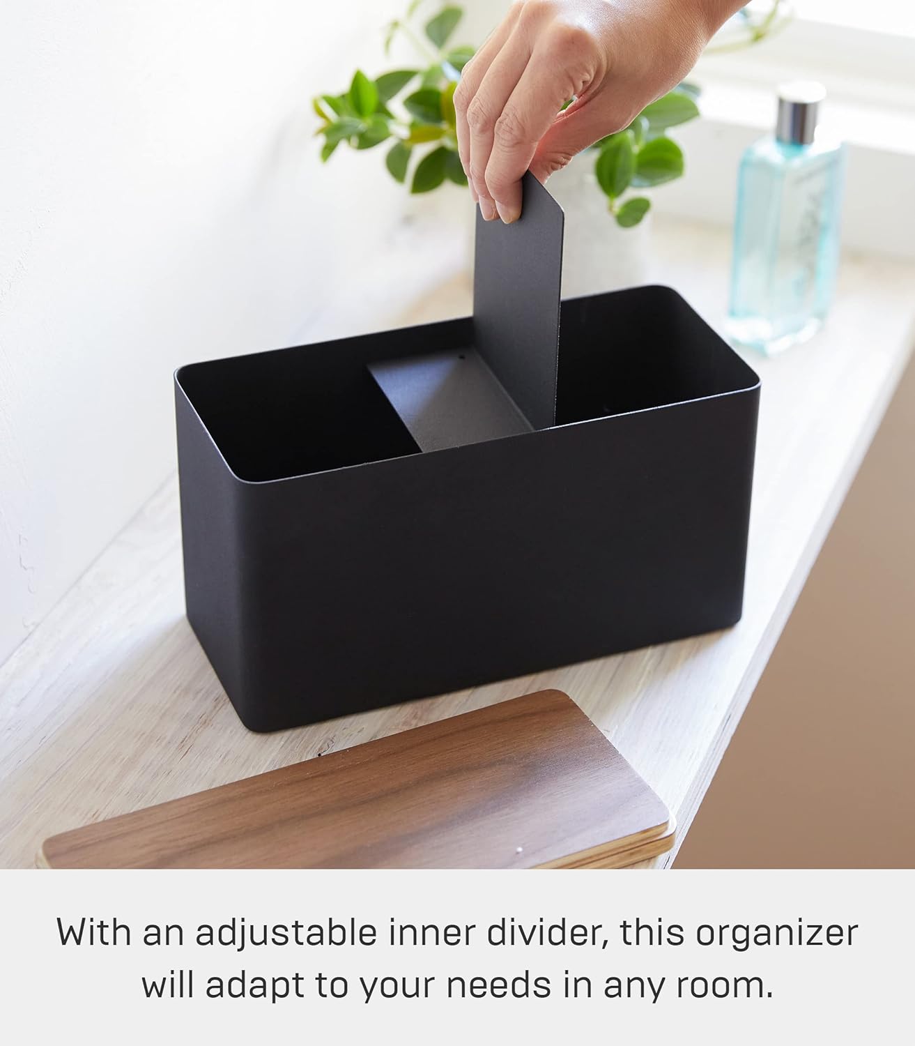 Yamazaki Home Rin Countertop Organizer Bathroom Kitchen Counter Organizer Metal Toiletries Holder - Steel + Wood - Image 3