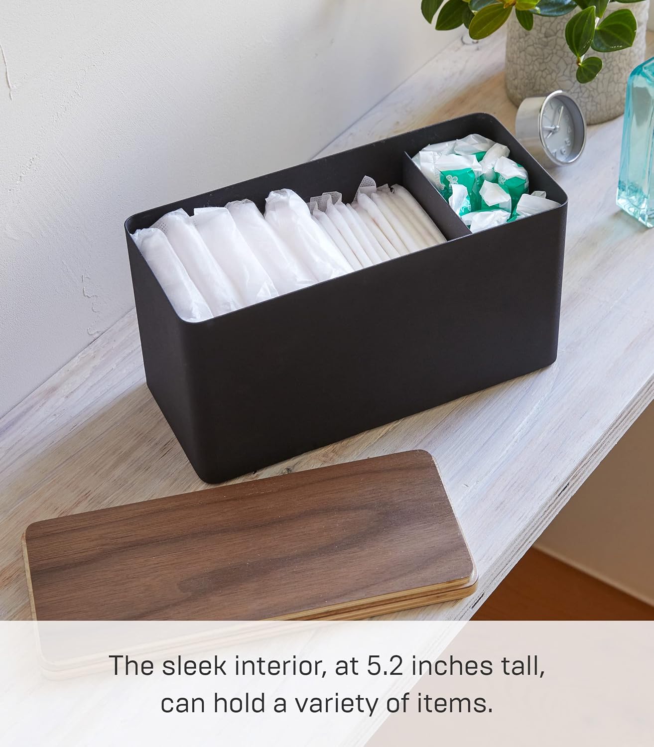 Yamazaki Home Rin Countertop Organizer Bathroom Kitchen Counter Organizer Metal Toiletries Holder - Steel + Wood - Image 4
