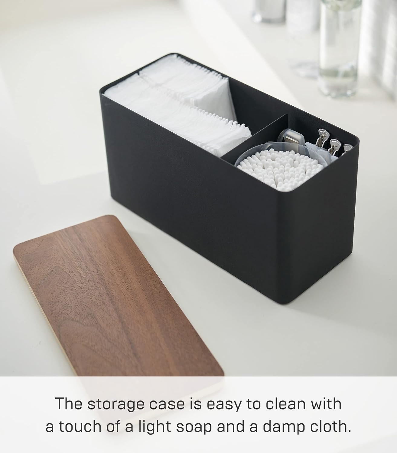 Yamazaki Home Rin Countertop Organizer Bathroom Kitchen Counter Organizer Metal Toiletries Holder - Steel + Wood - Image 6